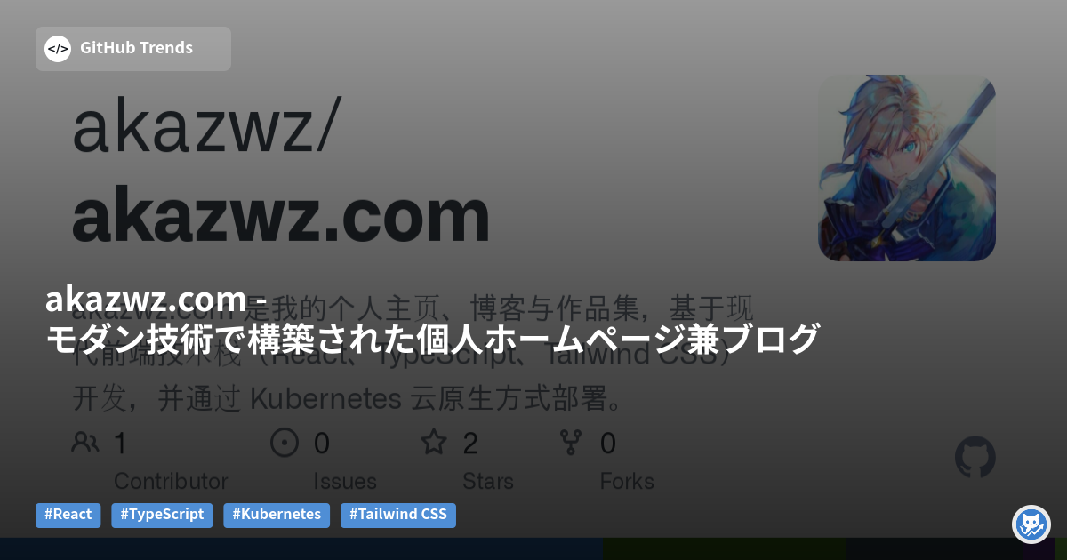 akazwz.com - モダン技術で構築された個人ホームページ兼ブログ